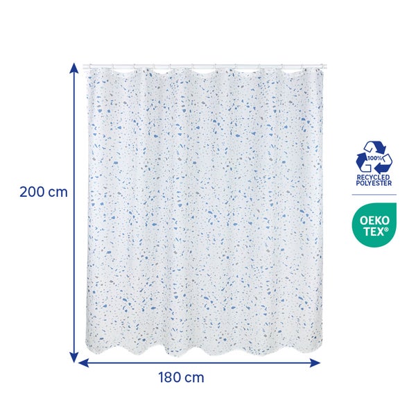 Rideau de douche 180 x 200 cm blanc / bleu Terrazzo SENSEA