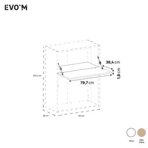Tablette rabattable de bureau SPACEO Evo'M blanc pour caisson L.80 xP.38 cm