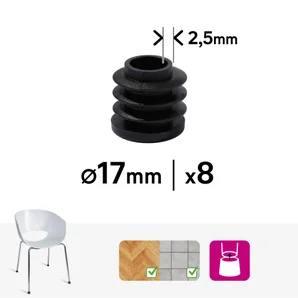 Embout rentrant plastique noir diamètre 17 mm 8 pièces