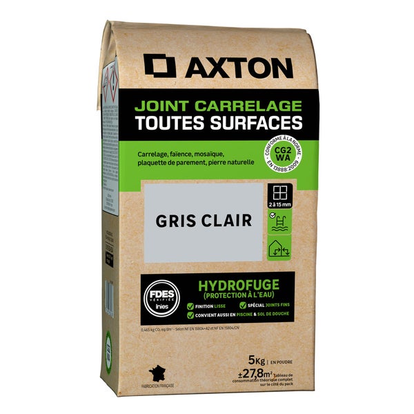 Joint tous types de carrelage et mosaïque gris clair AXTON, 5 kg