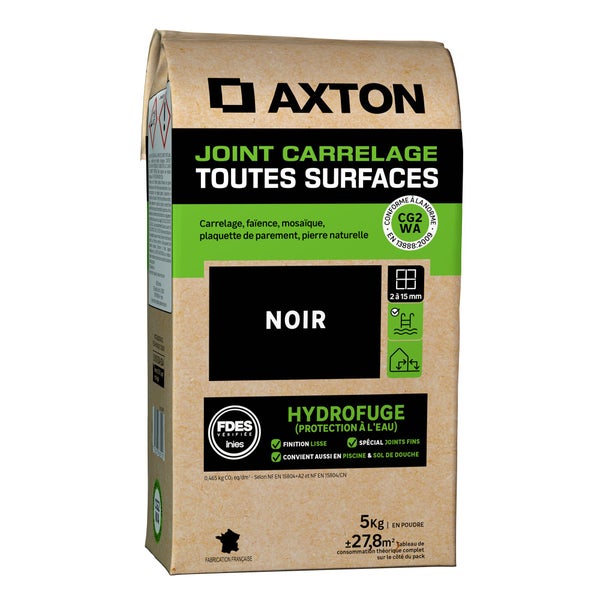 Joint tous types de carrelage et mosaïque noir AXTON, 5 kg