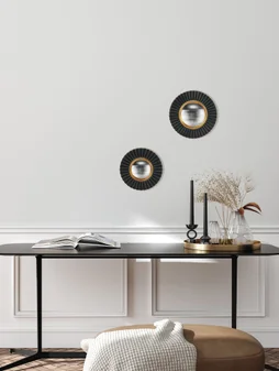 Miroir rond résine noir Fleur diam.20 cm