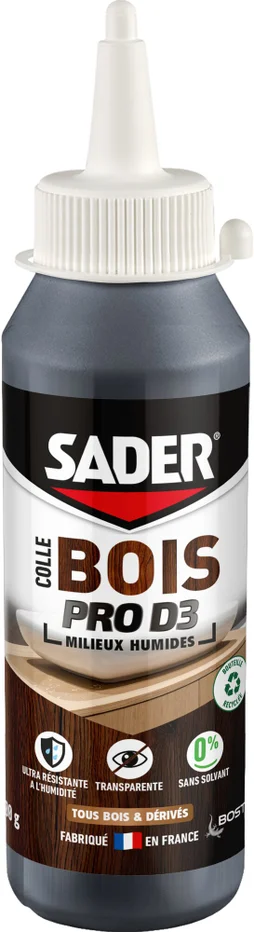 Colle d'assemblage vinyl bois d3 milieux humides sader pro bib 100g