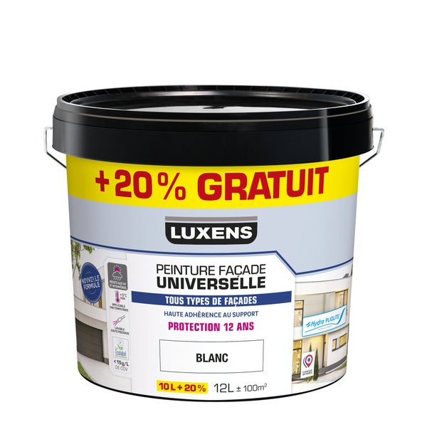 Peinture facade universelle 12 ans luxens 10l+20% gratuit blanc