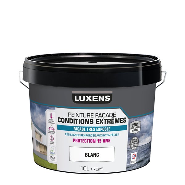 Peinture facade 2en1 conditions extremes 15 ans luxens 10l blanc