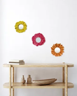 Miroir rond résine orange Fleur diam.17.5 cm