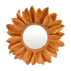 Miroir rond résine orange Fleur diam.17.5 cm