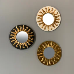 Miroir rond résine doré Soleil diam.17.5 cm