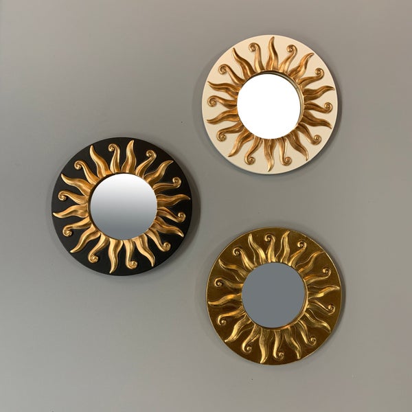 Miroir rond résine doré Soleil diam.17.5 cm