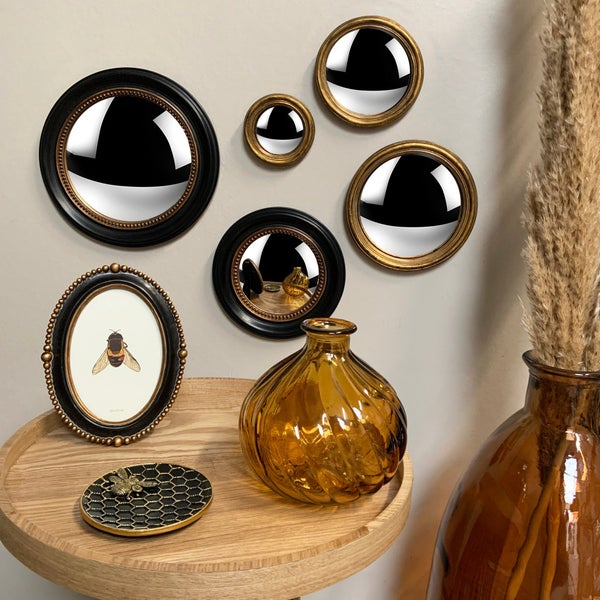 Miroir rond résine noir Perles diam.24 cm