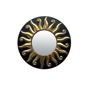 Miroir rond résine noir Soleil diam.17.5 cm