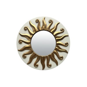 Miroir rond résine blanc Soleil diam.17.5 cm
