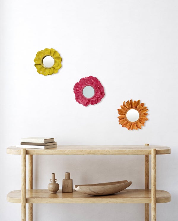 Miroir rond résine jaune Fleur diam.16.2 cm