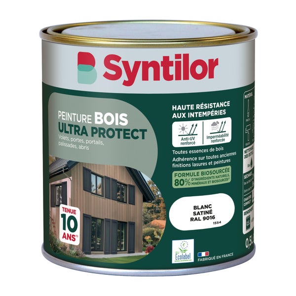 Peinture extérieure bois Ultra protect SYNTILOR blanc satine 0.5L