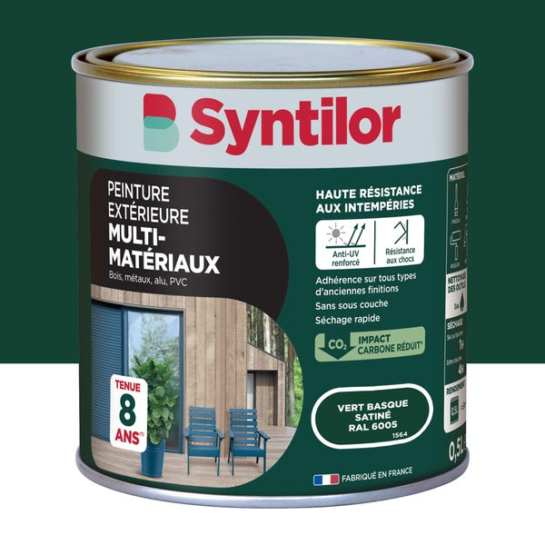 Peinture exterieure bois, aluminium, pvc . SYNTILOR vert basque satine 0.5l