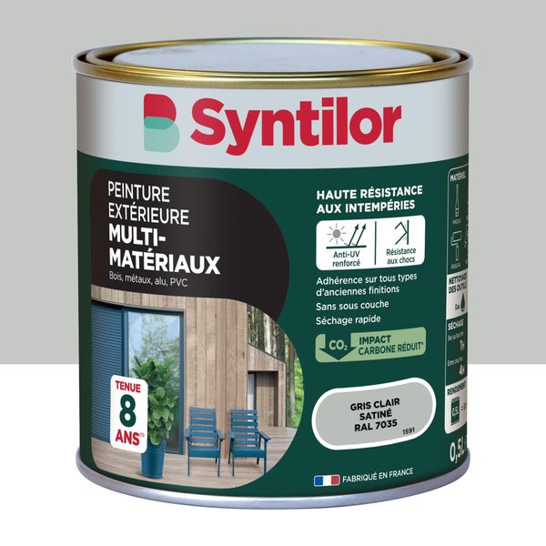 Peinture exterieure bois, aluminium, pvc . SYNTILOR gris clair satine 0.5l