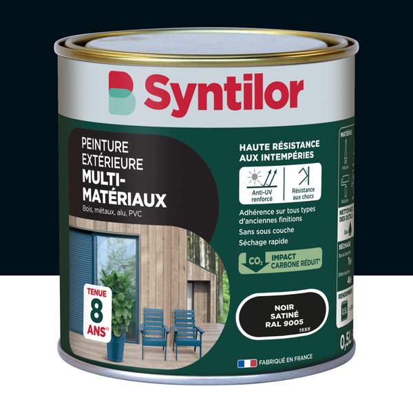 Peinture exterieure bois, aluminium, pvc . SYNTILOR noir satine 0.5l