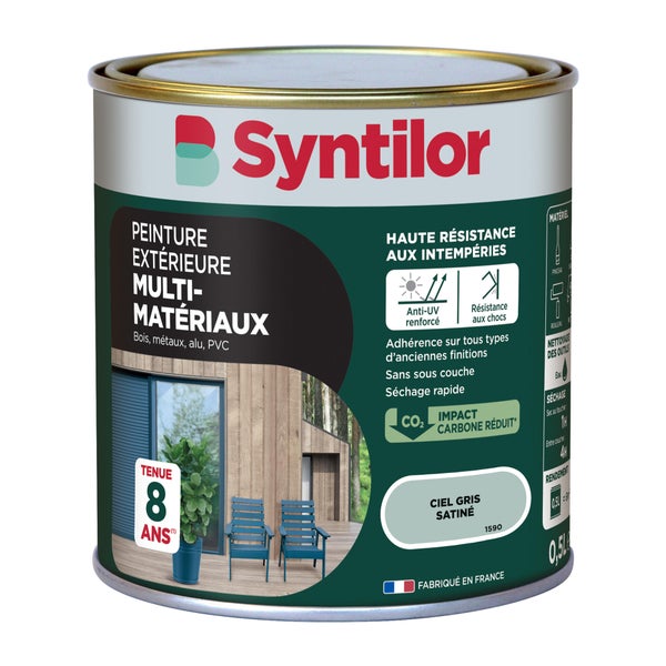 Peinture exterieure bois, aluminium, pvc . SYNTILOR ciel gris satine 0.5l