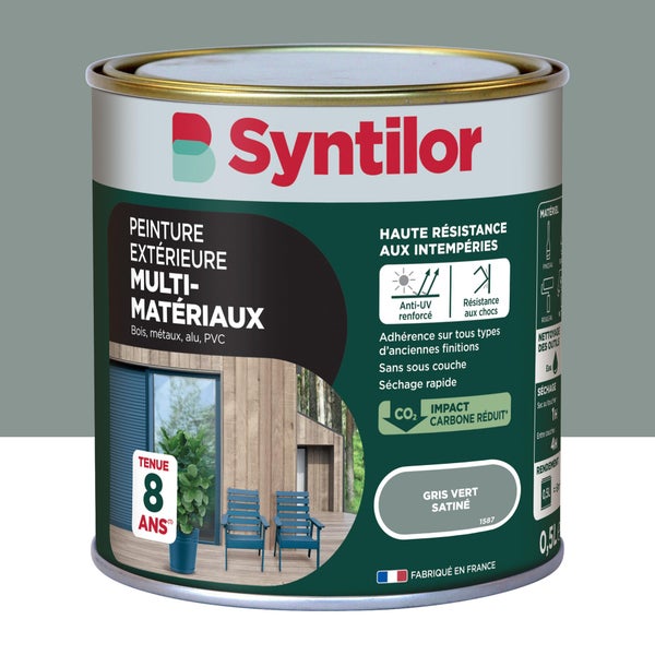 Peinture exterieure bois, aluminium, pvc . SYNTILOR gris vert satine 0.5l