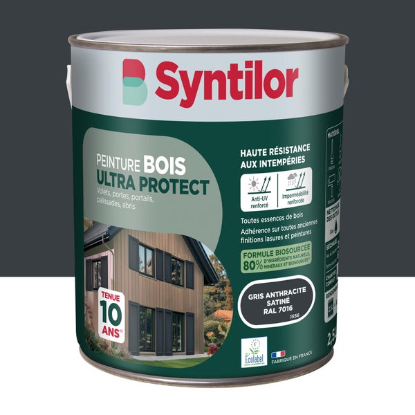 Peinture exterieure bois Ultra protect SYNTILOR gris anthracite satine2.5l