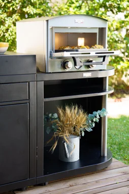 Meuble cuisson arrondi droit 80x55 cm pour cuisine extérieure LE MARQUIER, noir
