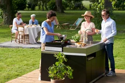 Cuisine d'extérieur îlot 4 éléments LE MARQUIER, noir et inox