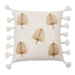 Coussin brode pompons palmette 50x50 cm