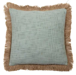 Coussin jute frange 50x50cm bleu