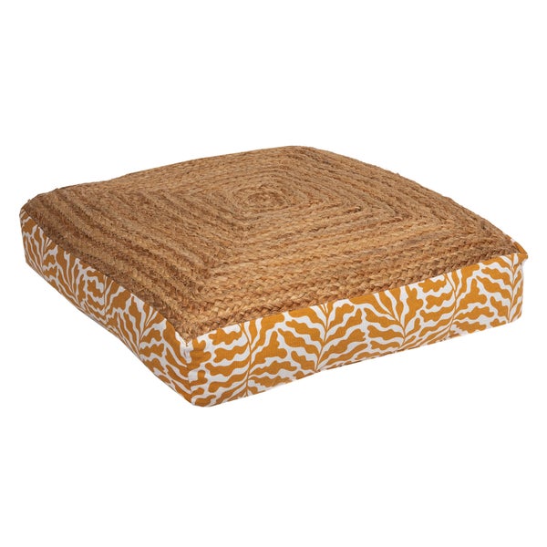 Coussin de sol jute flow imprime ocre50x50 H10 cm