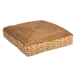 Coussin de sol jute flow imprime ocre50x50 H10 cm