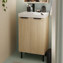 Meuble sous-vasque, 2p L.50cm x H.81.8cm x P.39.6cm effet chêne naturel Easy 3