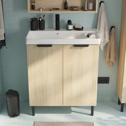 Meuble sous-vasque, 2p L.70cm x H.81.8cm x P.39.6cm effet chêne naturel Easy 3