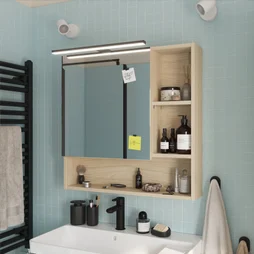 Armoire de toilette l.70 cm H.70 cm P.16 cm, effet chêne naturel, SENSEA Easy 3