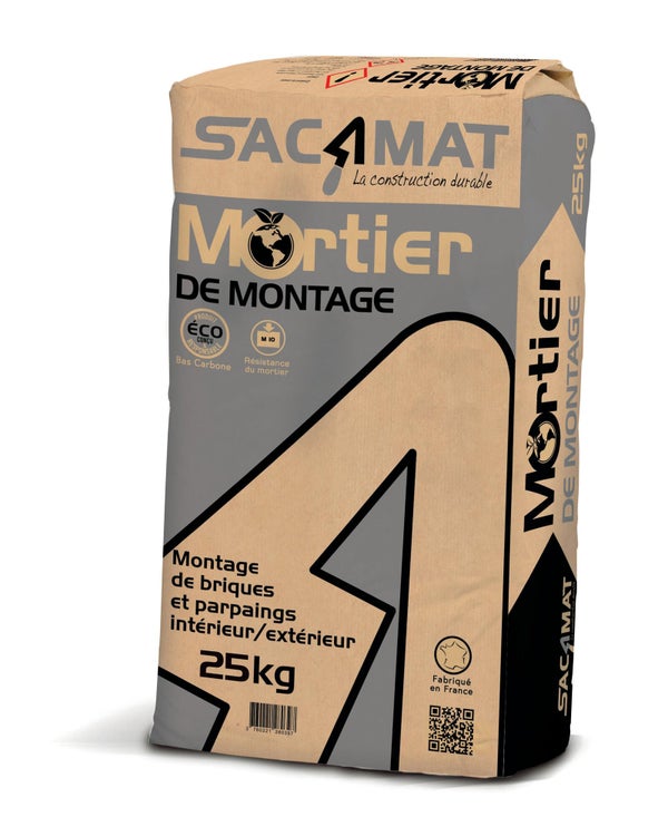 Mortier empreinte carbone réduite, prêt à l'emploi gris SACAMAT, 25 kg