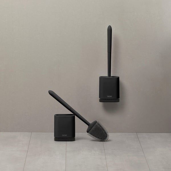 Pot avec brosse WC intégrée noir adhésif Silicone TATAY