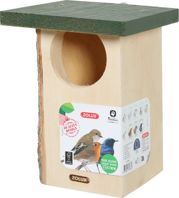 Nid rouge gorge bois massif 17mm Hut d85 18x17x24cm vert Zolux