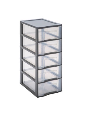 Tour de rangement plastique A4 Tag Tower 5 tiroirs transparents - gris