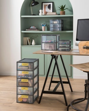 Tour de rangement plastique A4 Tag Tower 5 tiroirs transparents - gris