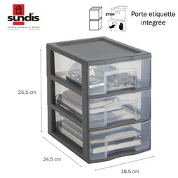 Tour de rangement TAG TOWER A5 SUNDIS, 3 tiroirs, L.24,5 x l.18,5 x H.25,5cm