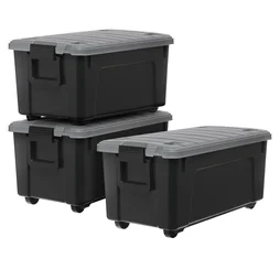 Lot de 3 malles recyclées IRIS OHYAMA noir, 75L, H.35 x l.39.5 x P.78 cm