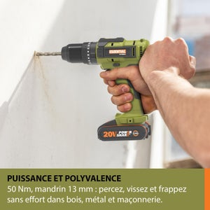 Perceuse a percussion 20 V ESSENTIAL Es376, 50 Nm + 2 batteries 2Ah