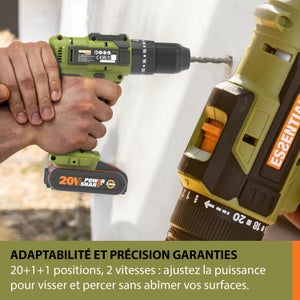 Perceuse a percussion 20 V ESSENTIAL Es376, 50 Nm + 2 batteries 2Ah