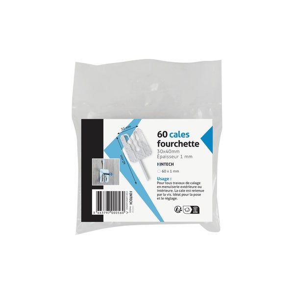 Lot de 60 cales fourchette polyethylène KINTECH 30x40 mm