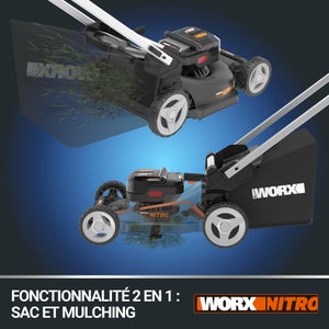 Tondeuse sur batterie WORX Wg749e.2 40 V, l.46 cm