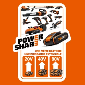 Tondeuse sur batterie WORX Wg749e.2 40 V, l.46 cm