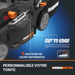 Tondeuse sur batterie WORX Wg737e.1 20 V, l.37 cm