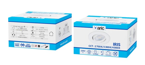 Spot encastré Iris led orientable CCT, dimmable, 550 lm, rond blanc, ARIC