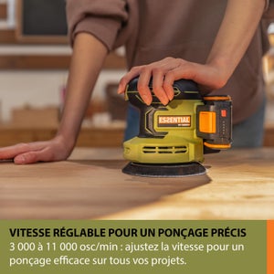 Ponceuse orbitale sans fil ESSENTIAL Es825 20 V 2 Ah