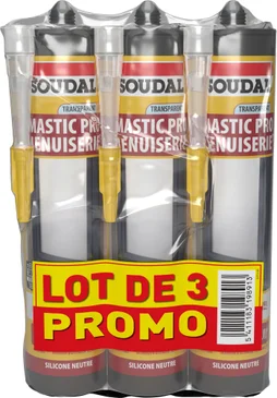 Lot de 3 silicones menuiserie transparents - 280 ml