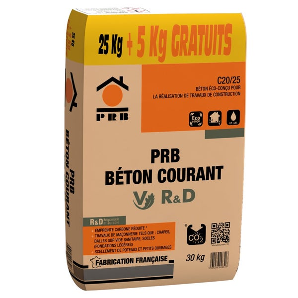 Béton à empreinte carbone réduite, prêt à l'emploi PRB, 25 + 5 kg gratuits
